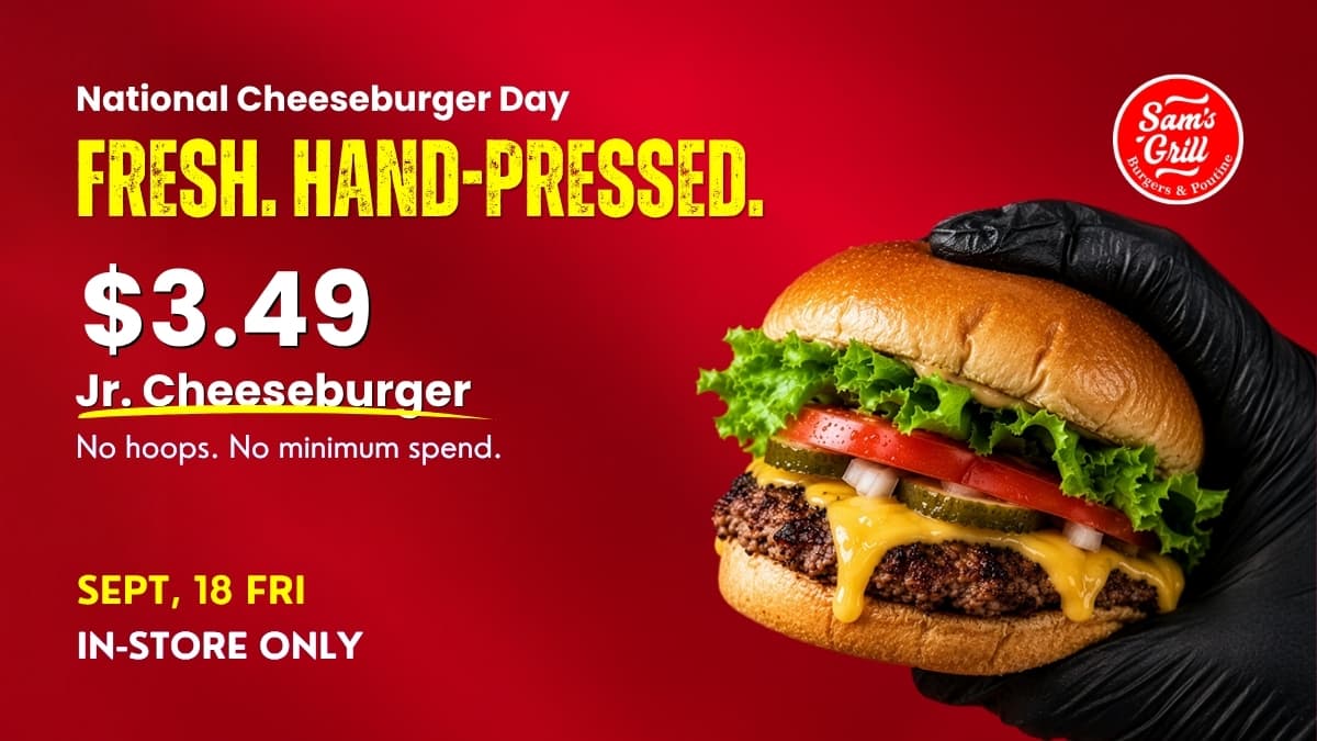 Celebrate National Cheeseburger Day in Iroquois Falls with a $3.49 Jr. Cheeseburger!